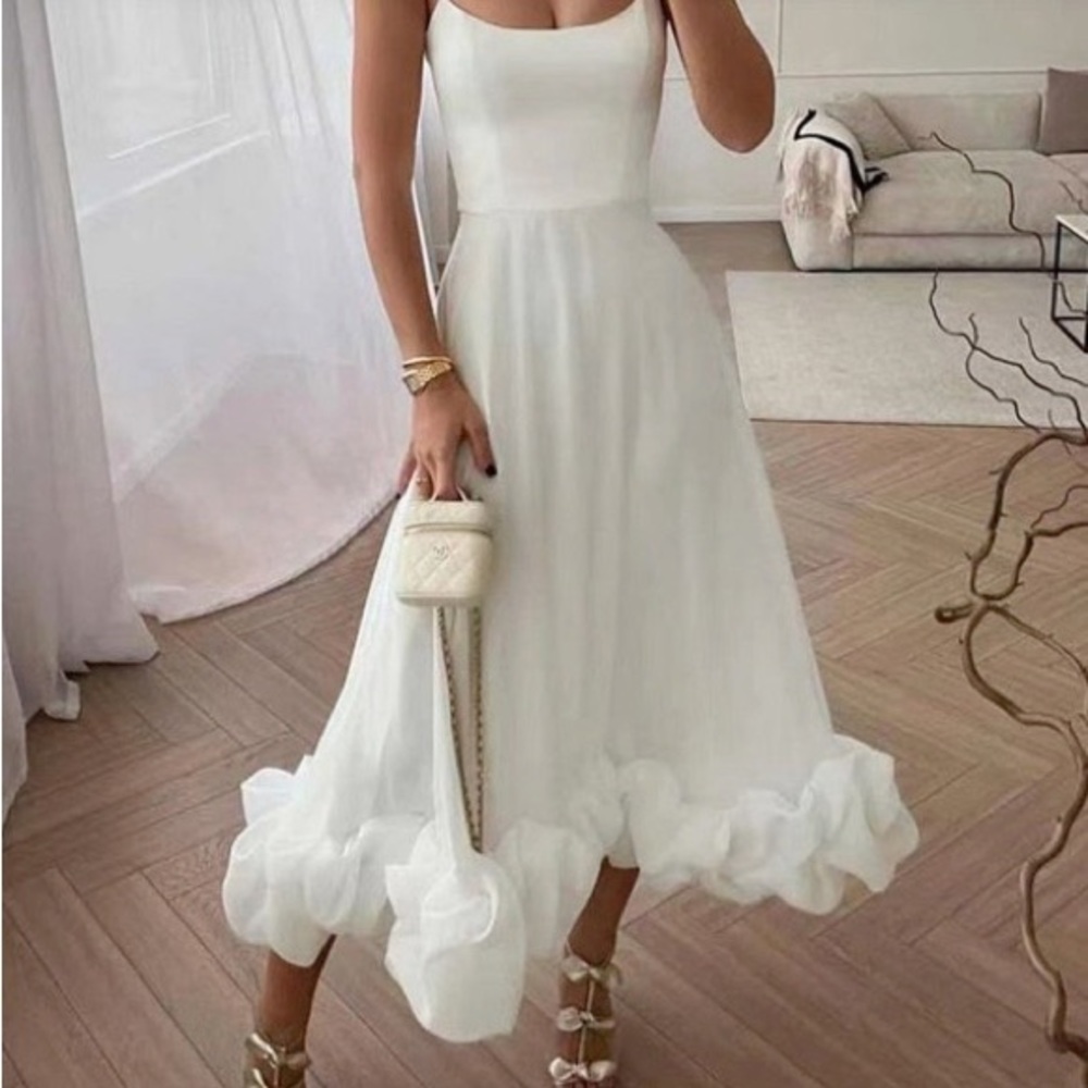 Ruffle Hem Formal Party A-Line Maxi Dress